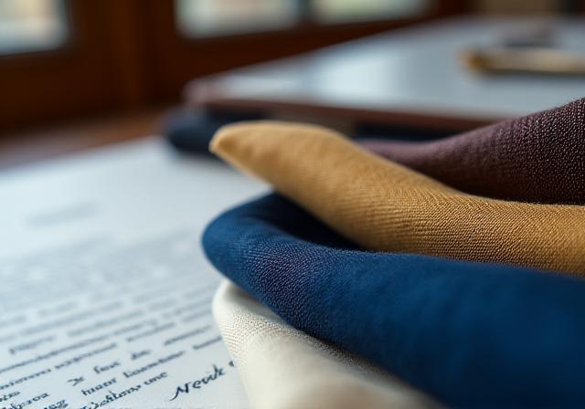 Close up of intricate woven fabric textures with legal documents